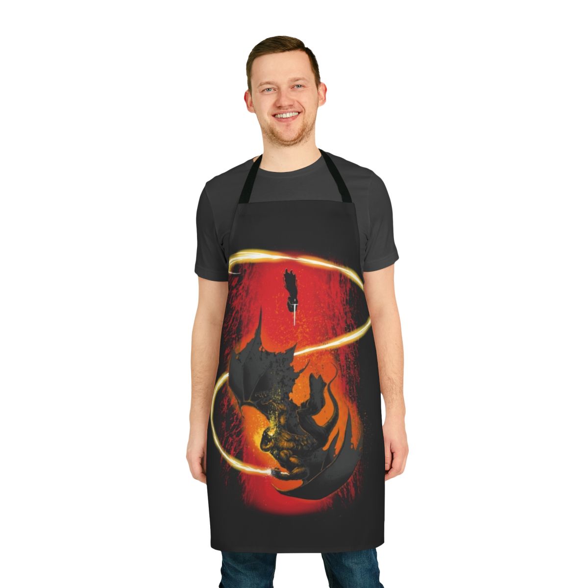 Fantasy wizard apron with demon design, perfect for the kitchen