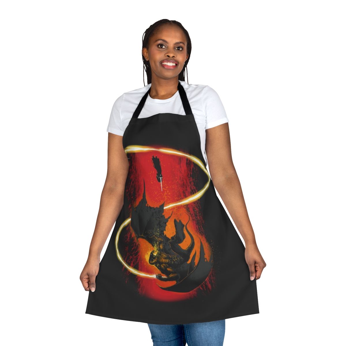 Fantasy wizard apron with demon design, perfect for the kitchen