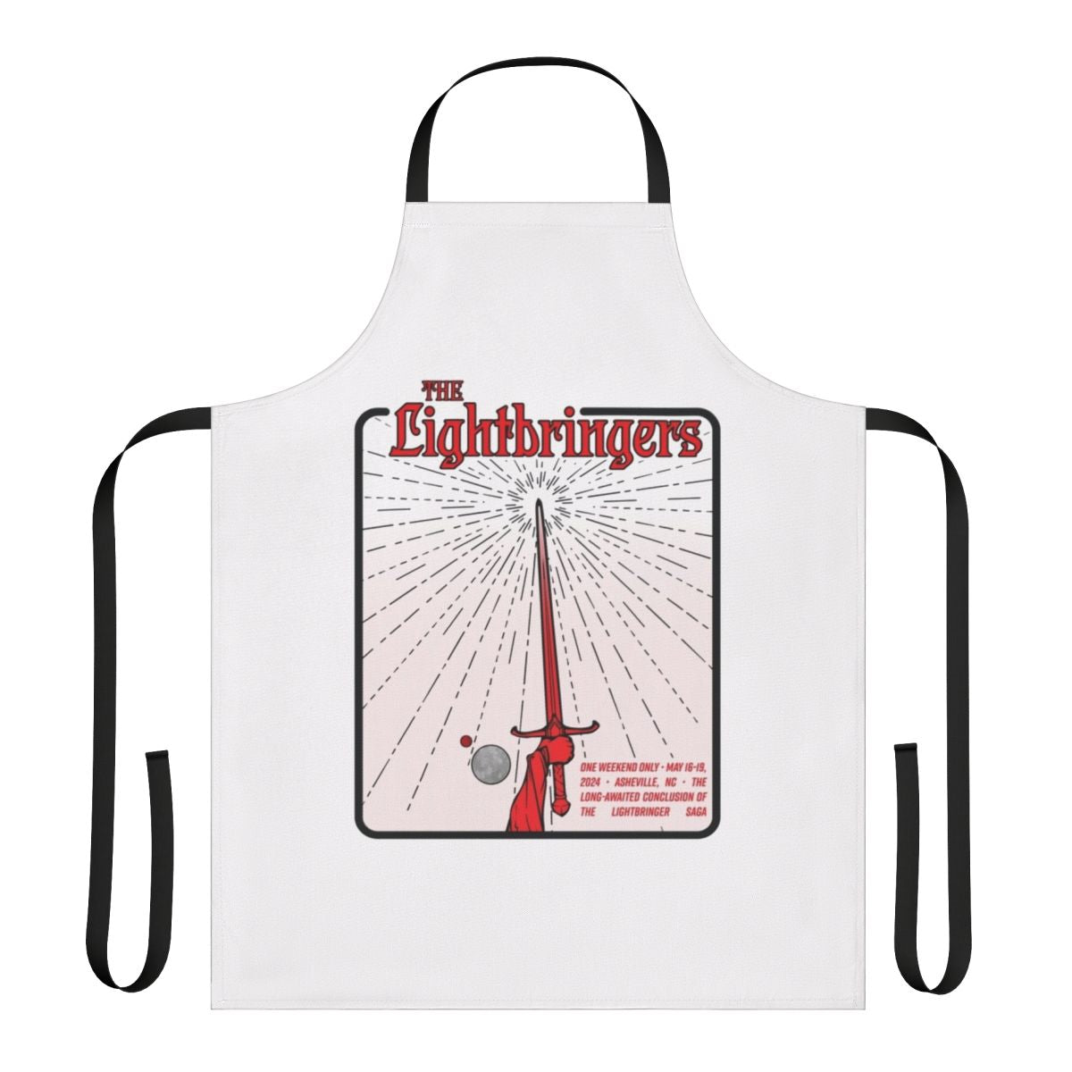 Farewell-themed white apron for cooking and baking, featuring a light bringer design
