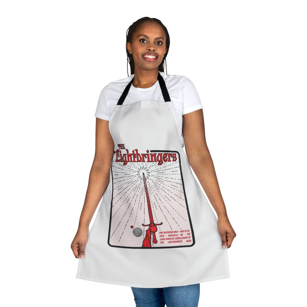 Farewell-themed white apron for cooking and baking, featuring a light bringer design