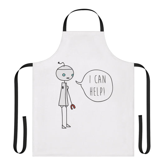 Fargo-inspired Minsky robot design printed on a high-quality apron
