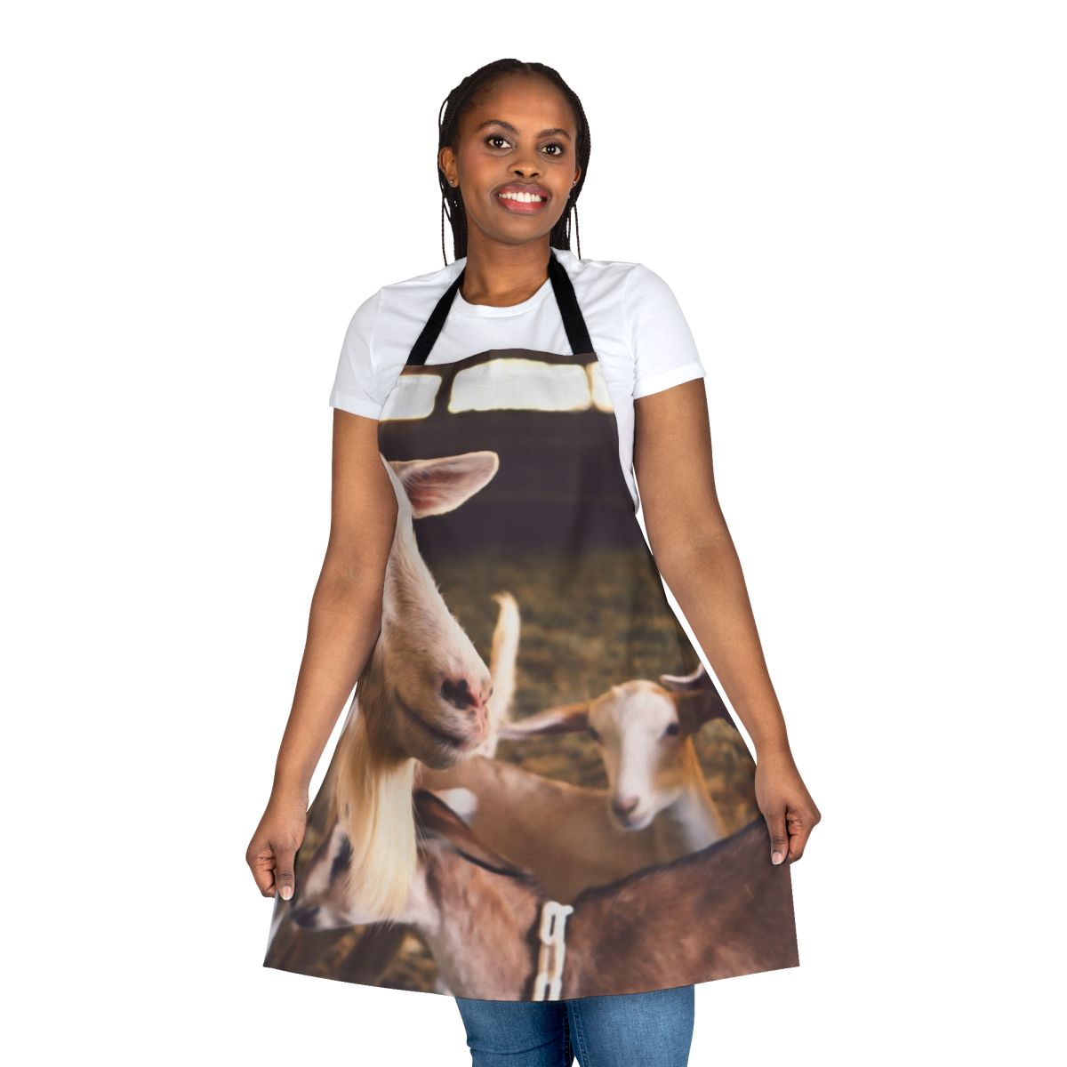 Apron with farm animals, including goats and sheep