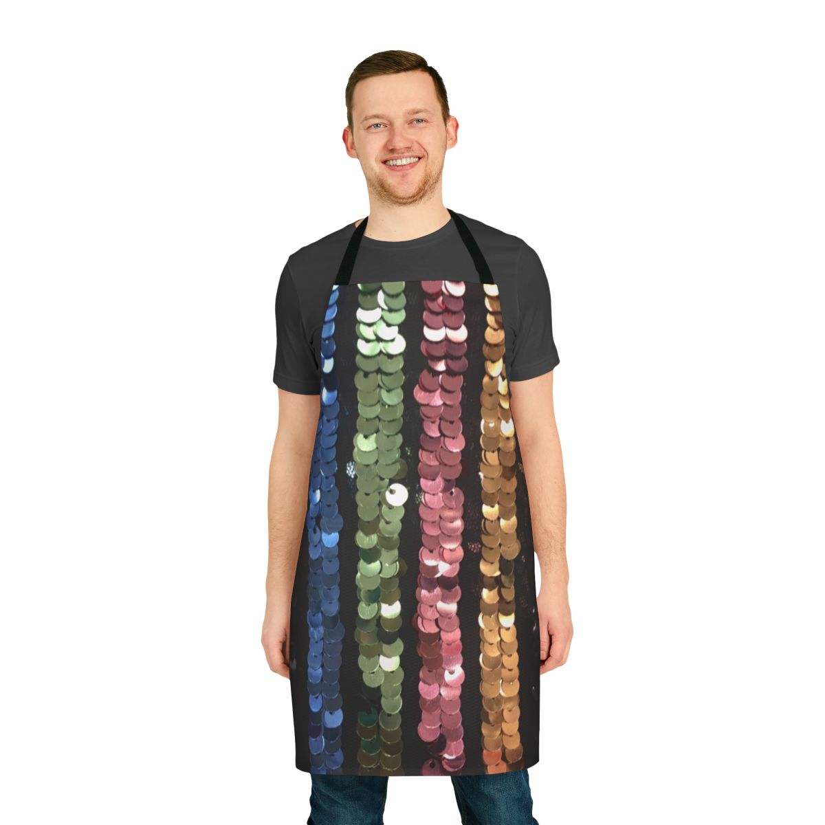 Vibrant sequin apron featuring mermaid and unicorn designs in bold colors