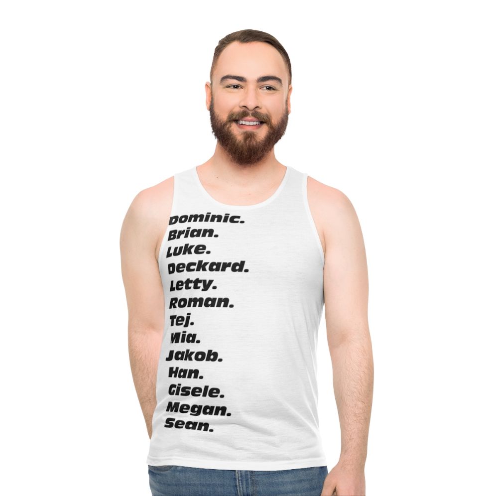 Fast and Furious unisex tank top with character names