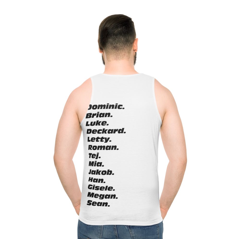 Fast and Furious unisex tank top with character names