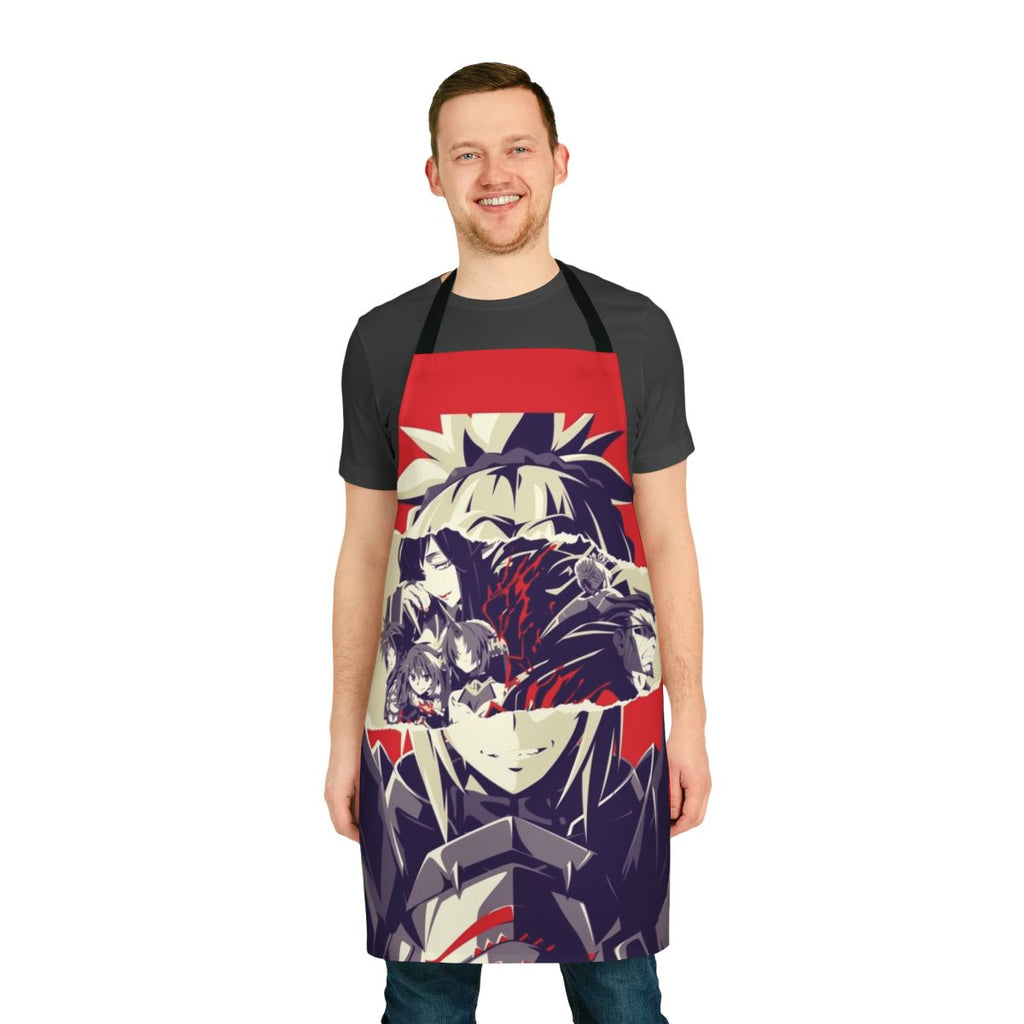 Red and black apron featuring characters from the Fate anime series