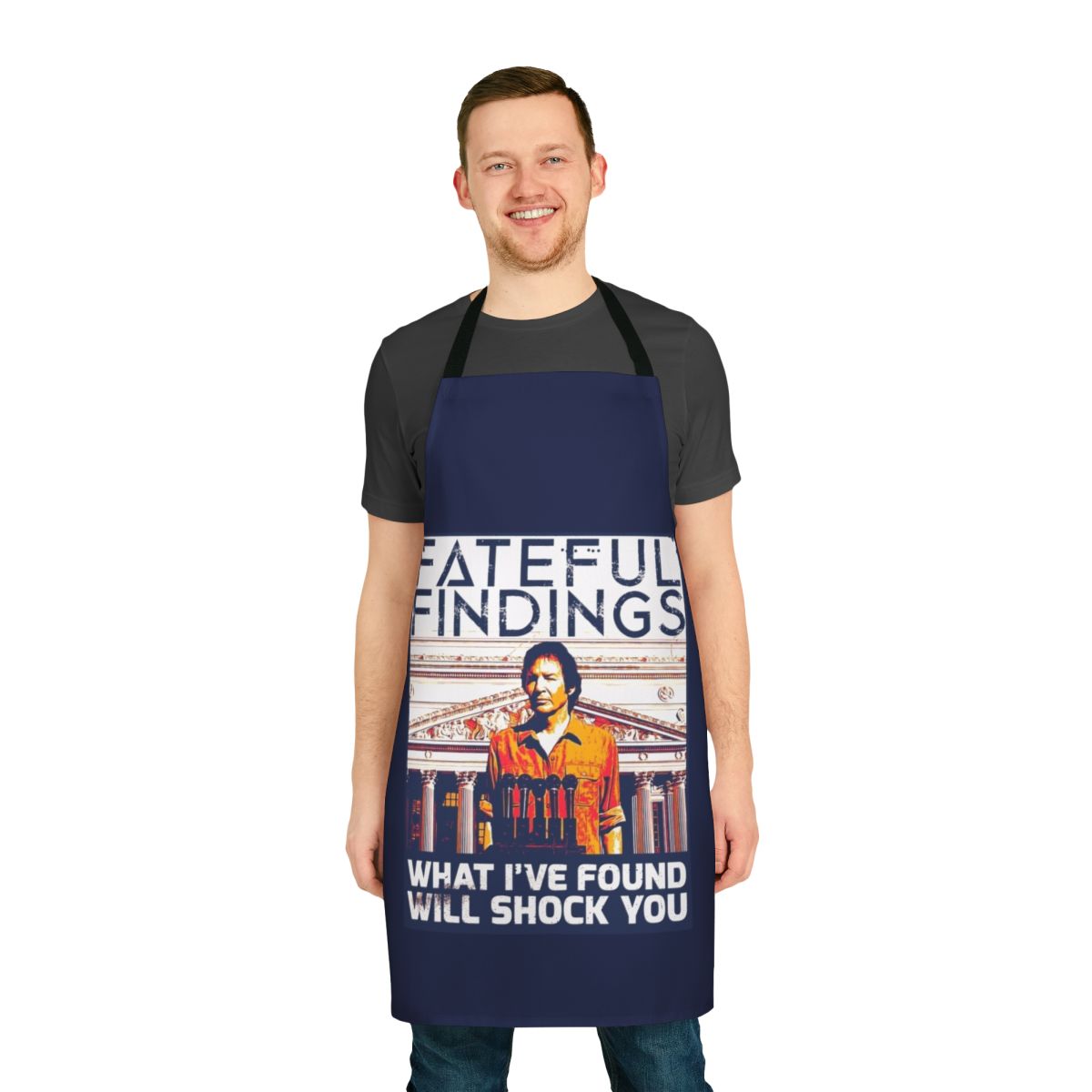 Fateful Findings inspired apron featuring a unique design for indie movie fans