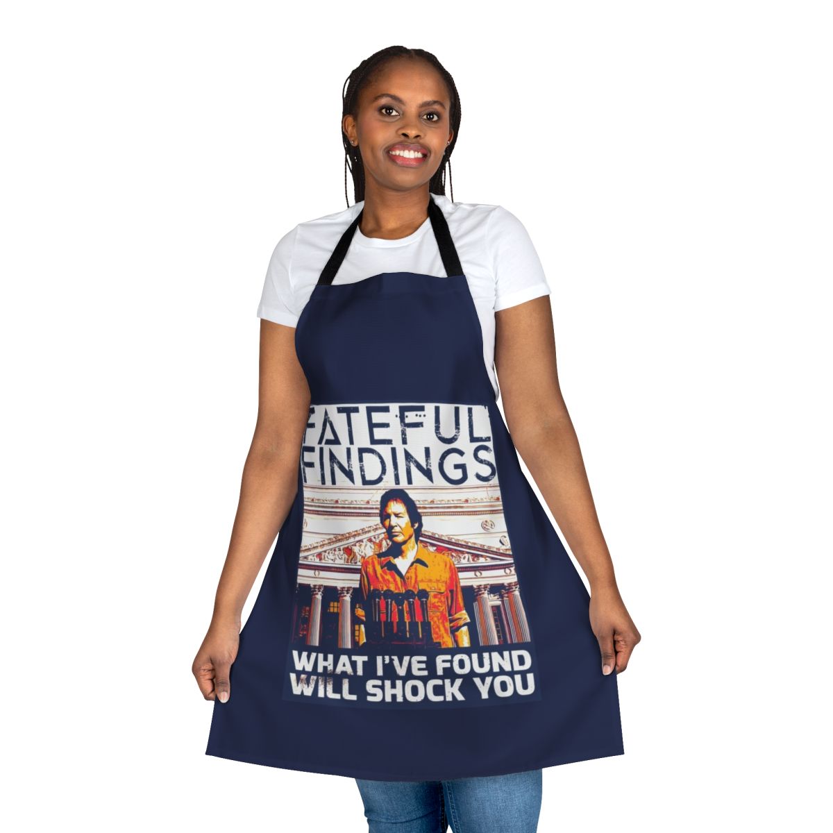 Fateful Findings inspired apron featuring a unique design for indie movie fans