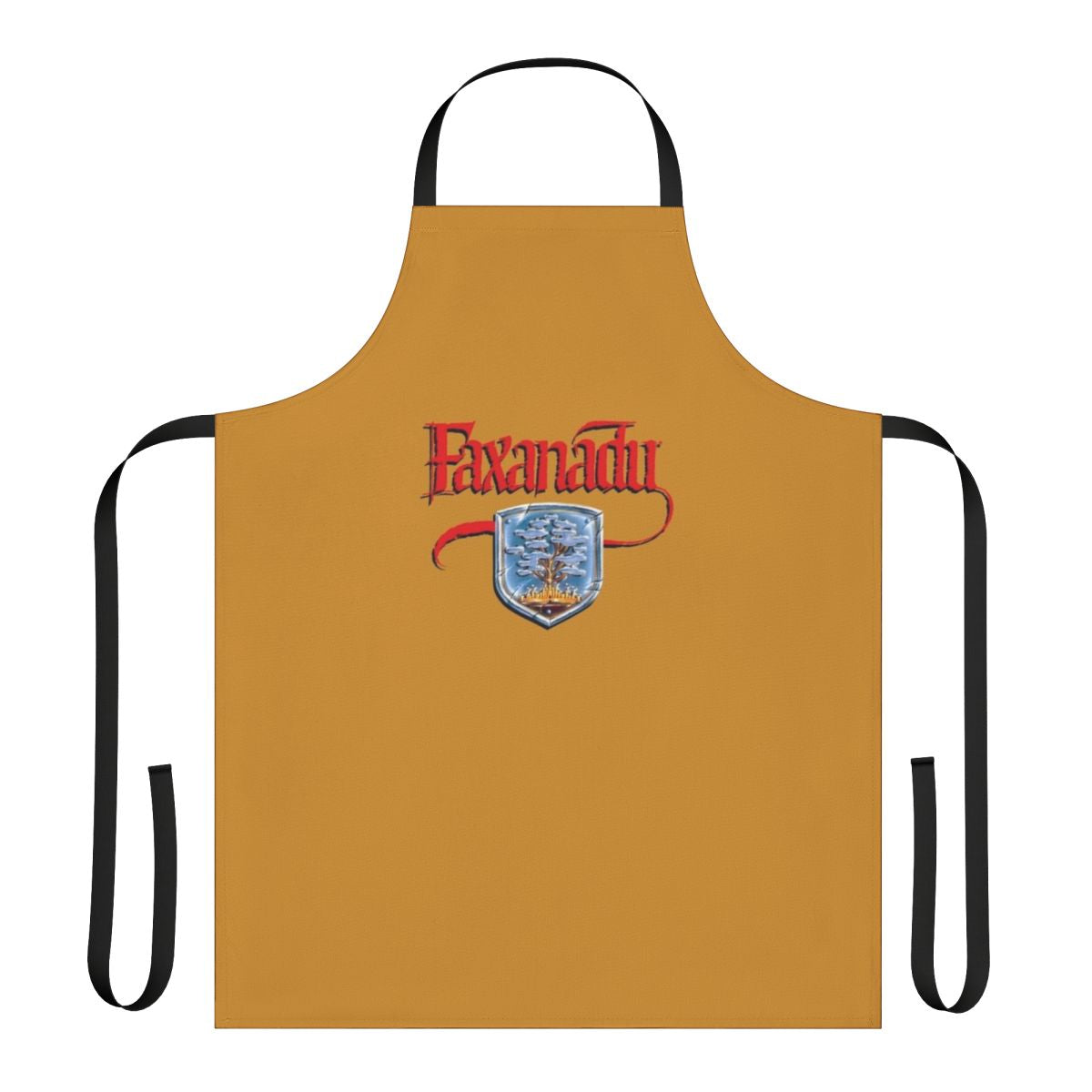 "Faxanadu-inspired cooking apron featuring pixel art graphics and classic gaming design"