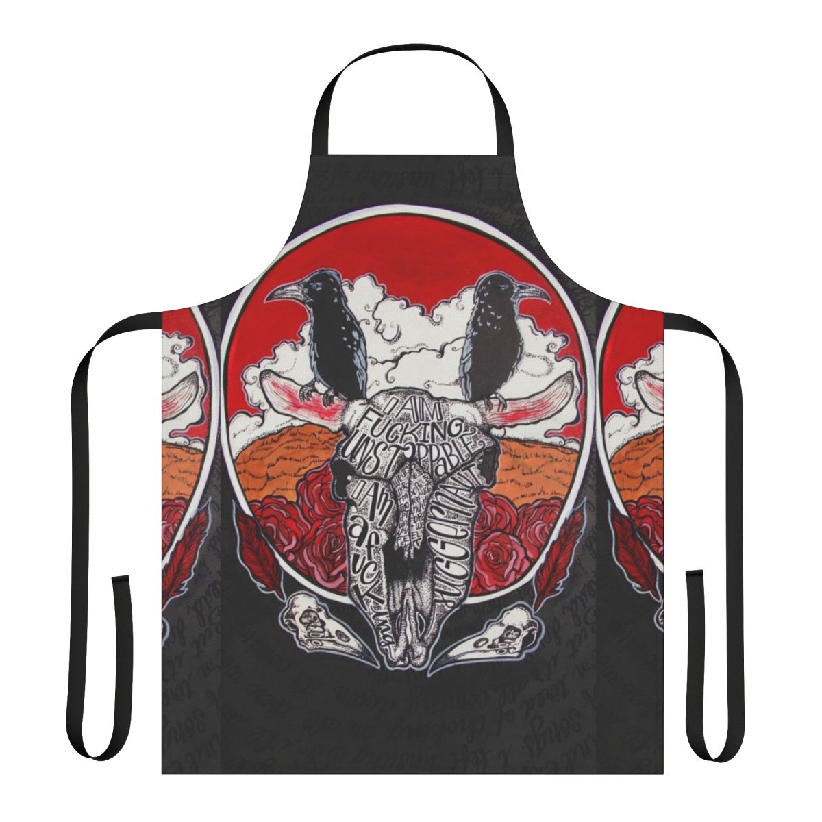 Feather skull design apron inspired by Red City Radio lyrics