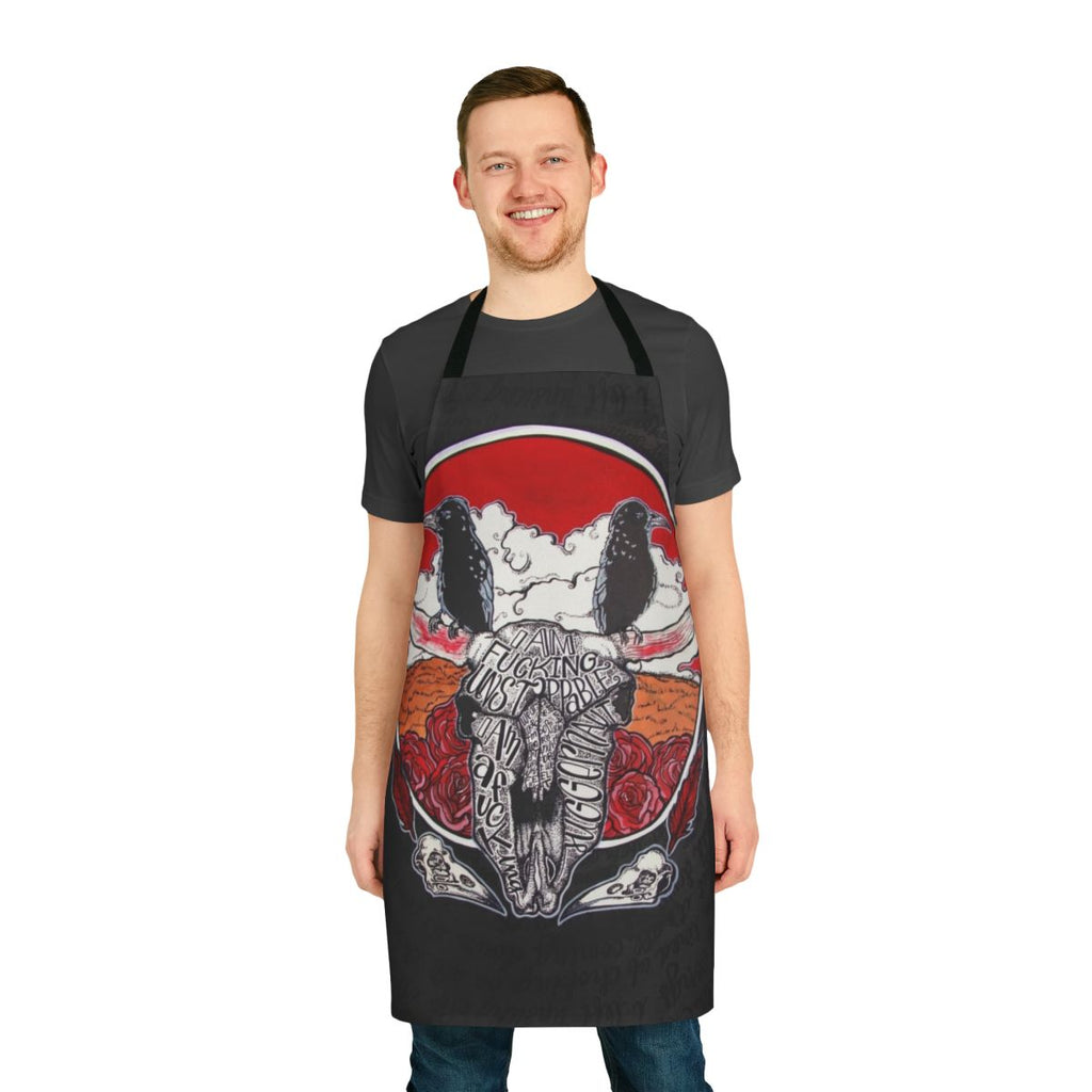 Feather skull design apron inspired by Red City Radio lyrics