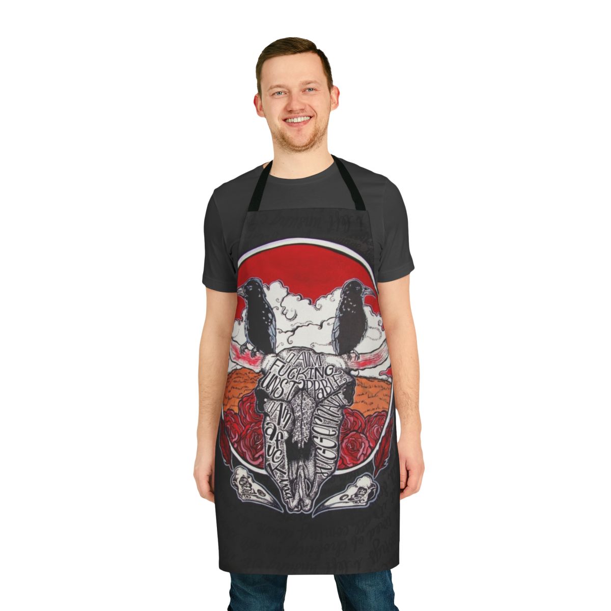 Feather skull design apron inspired by Red City Radio lyrics