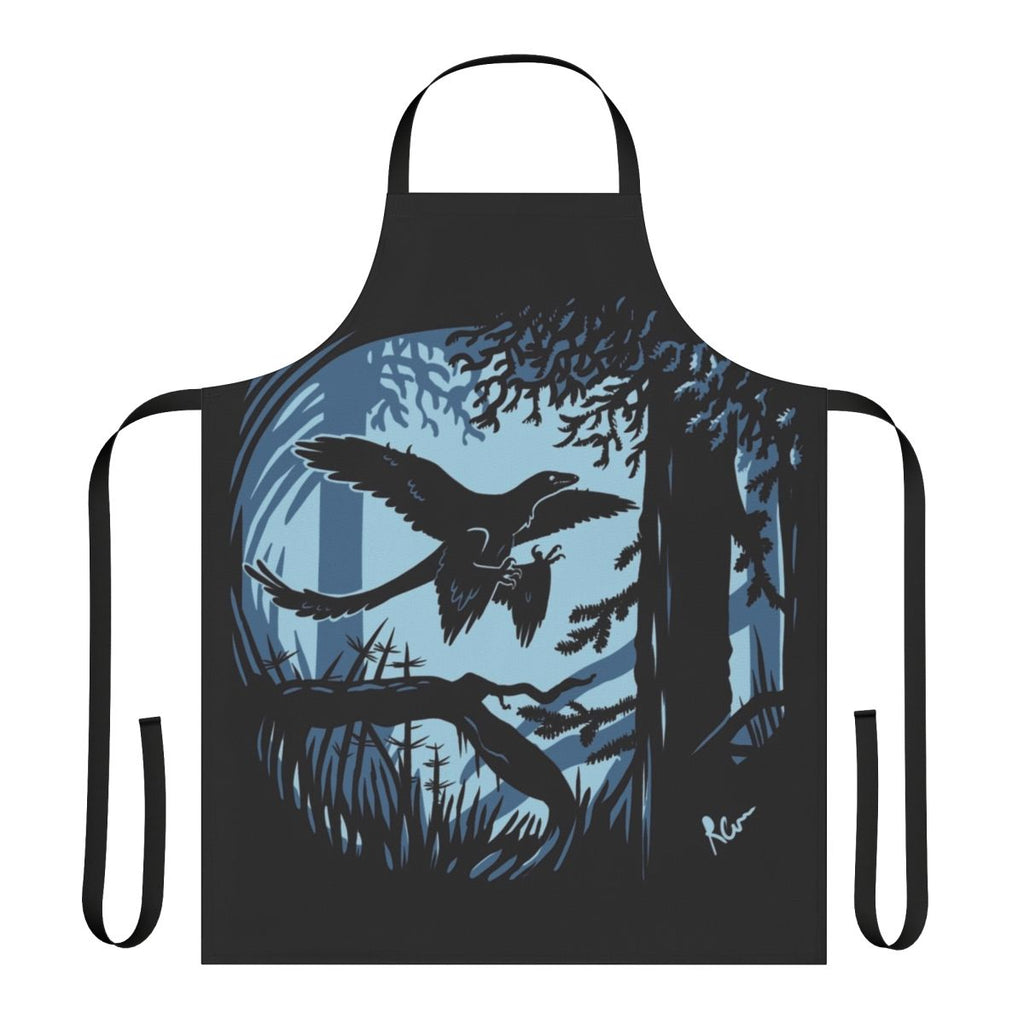 Microraptor feathered dinosaur illustration on a high-quality kitchen apron