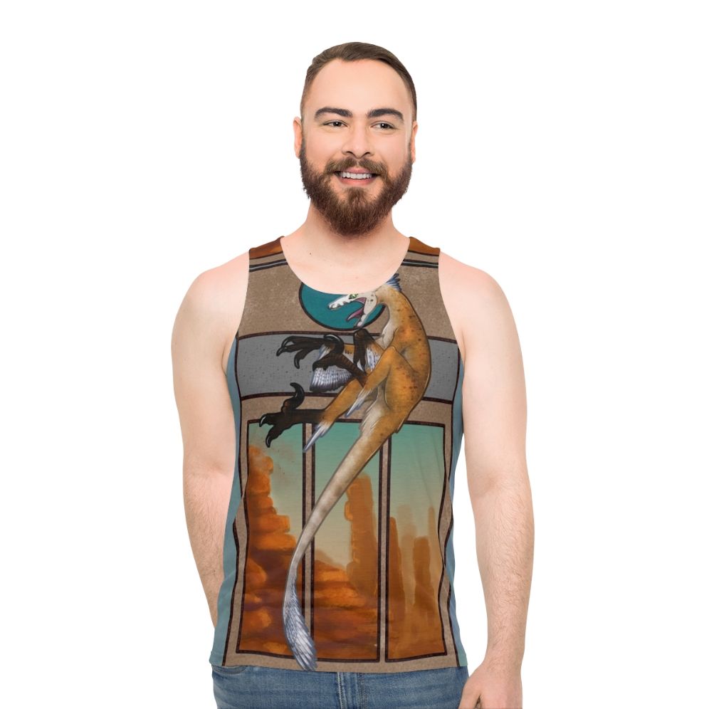 Feathered velociraptor dinosaur unisex tank top