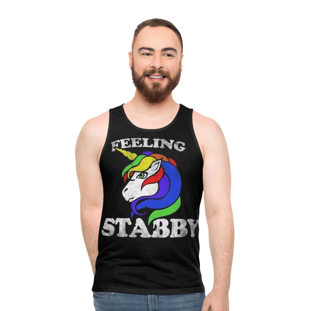 Feeling stabby unicorn unisex tank top