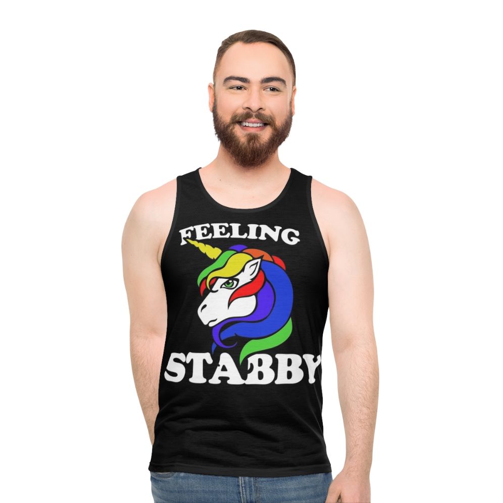 Feeling Stabby Unisex Retro Rainbow Unicorn Tank Top