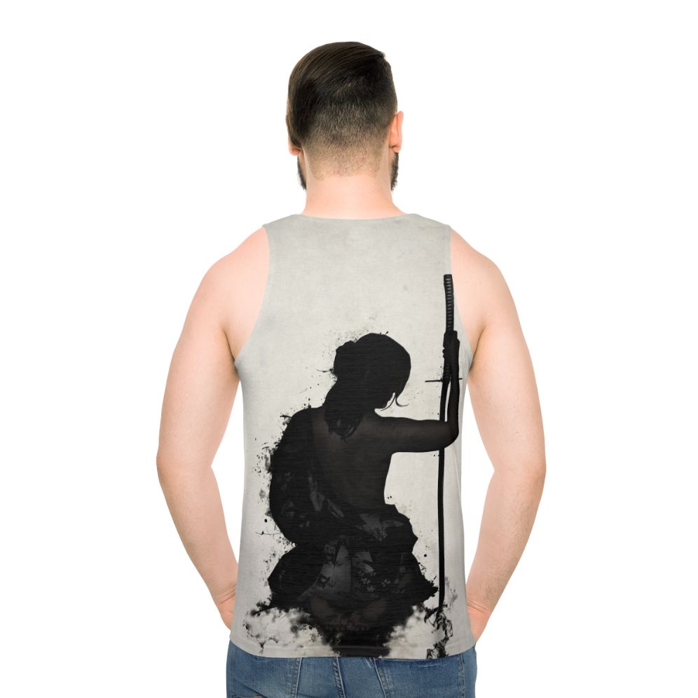 Female Samurai Warrior in Watercolor Splatter Unisex Tank Top