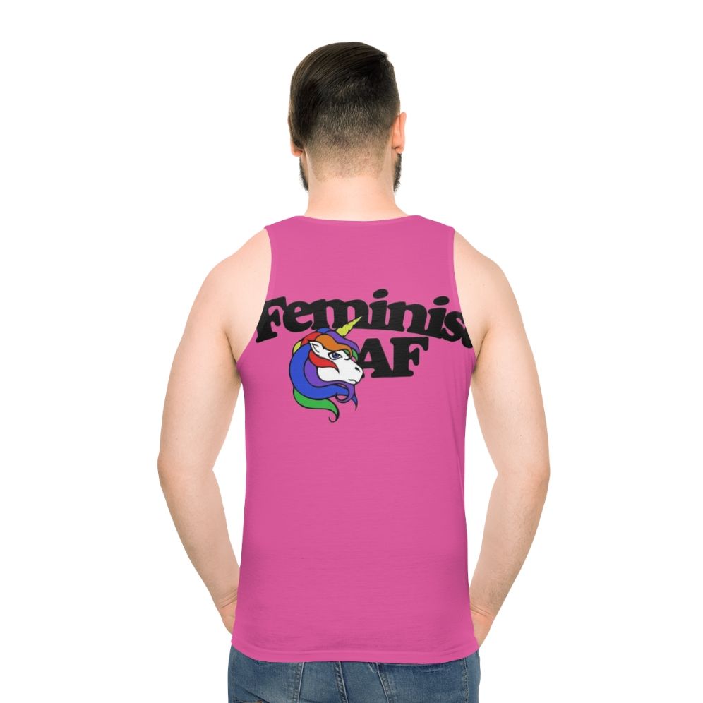 Feminist Af Unisex Tank Top with Retro Rainbow Unicorn Design