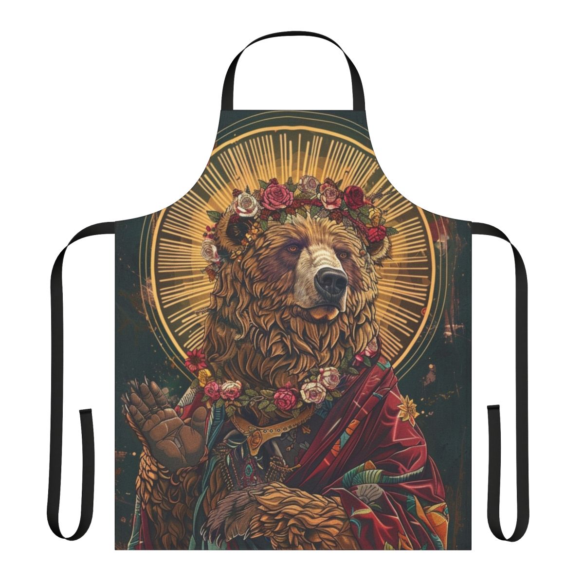 Feminist apron with a bear design, perfect for the kitchen and home.