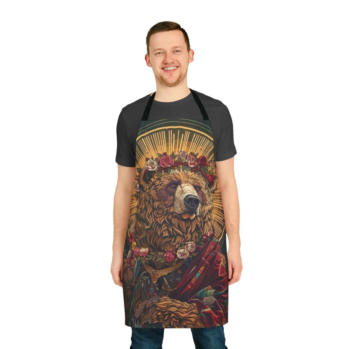 Feminist apron with a bear design, perfect for the kitchen and home.