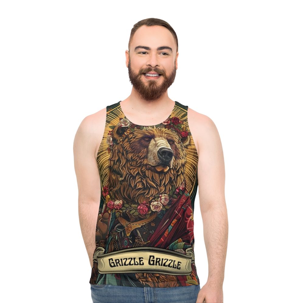 Unisex tank top with a grizzly bear design for feminist and activist apparel