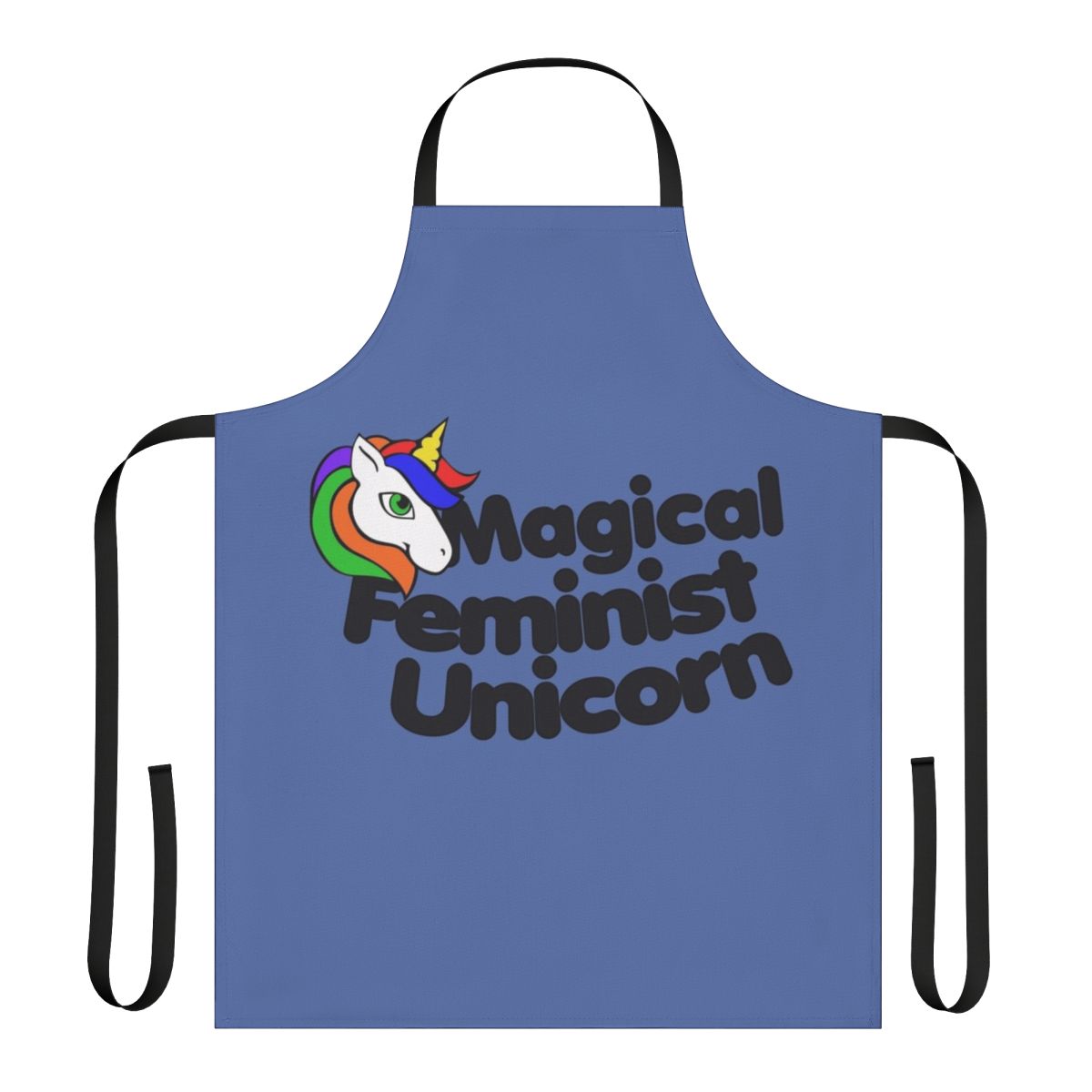 Whimsical apron featuring a magical unicorn in rainbow colors