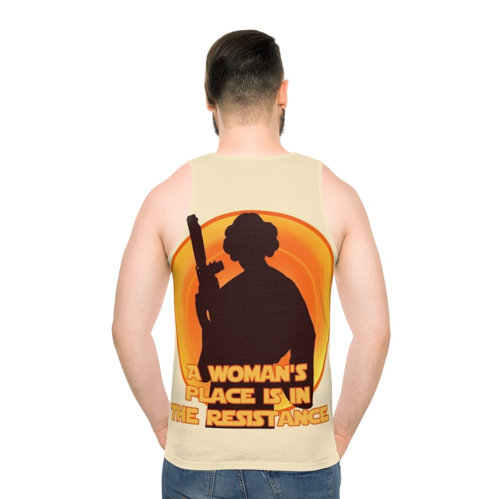 Feminist unisex tank top with resistance and star wars design