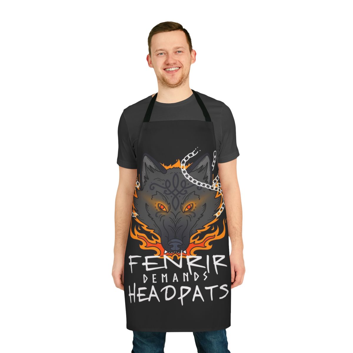Fenrir-themed apron with large dog illustration