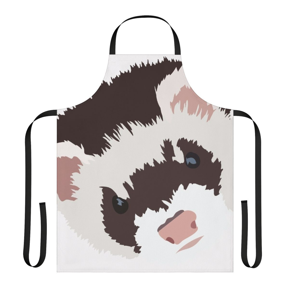 Ferret head printed on a white apron, a unique and whimsical cooking accessory