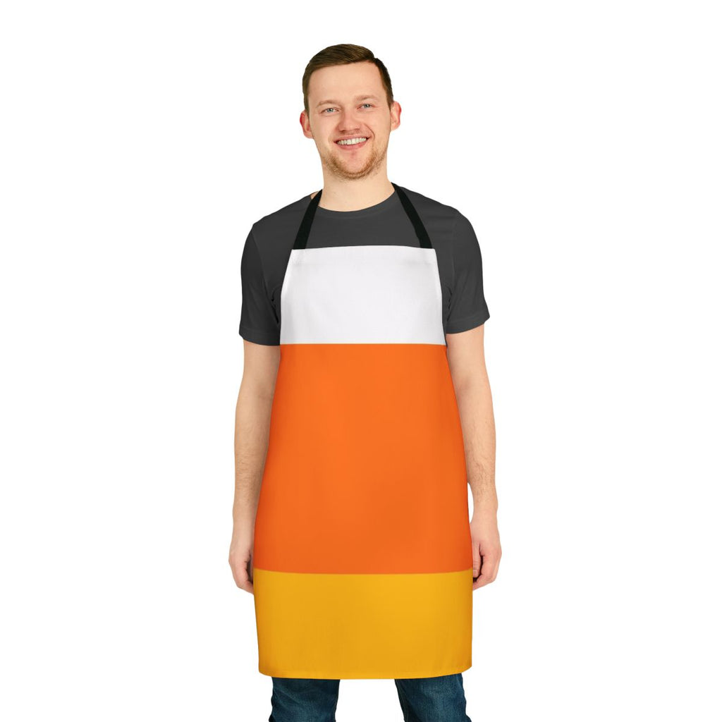 Candy corn themed apron with orange and yellow colors perfect for Halloween and fall festivals
