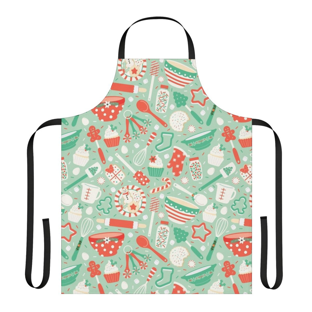 Christmas baking apron with holiday-themed designs and patterns