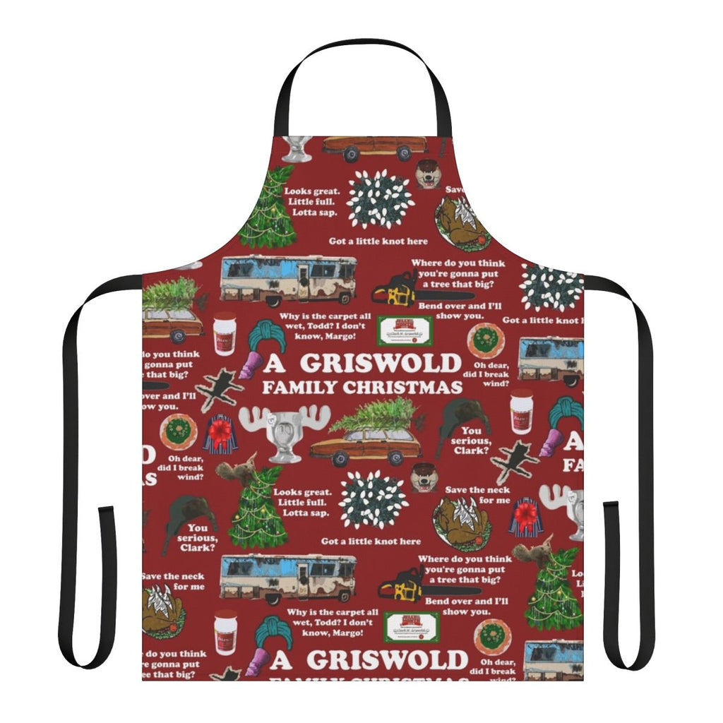 Apron featuring collage of characters and quotes from the classic holiday comedy movie National Lampoon's Christmas Vacation.