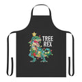 A festive apron featuring a Christmas-themed dinosaur tree rex design