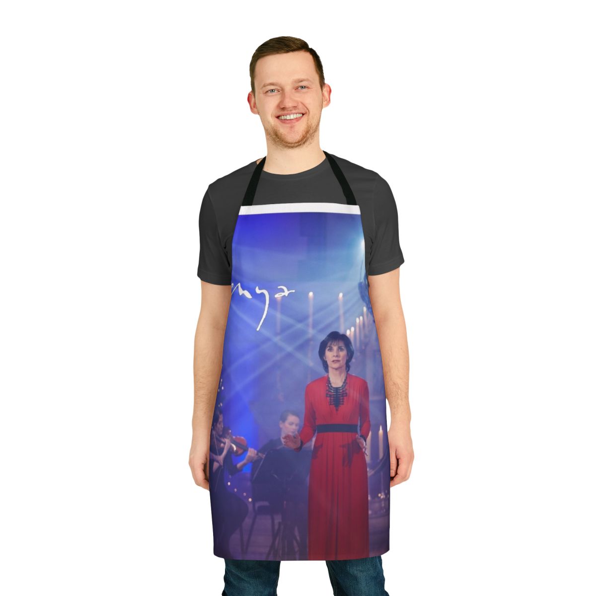 Enya-themed Christmas apron with winter and music design