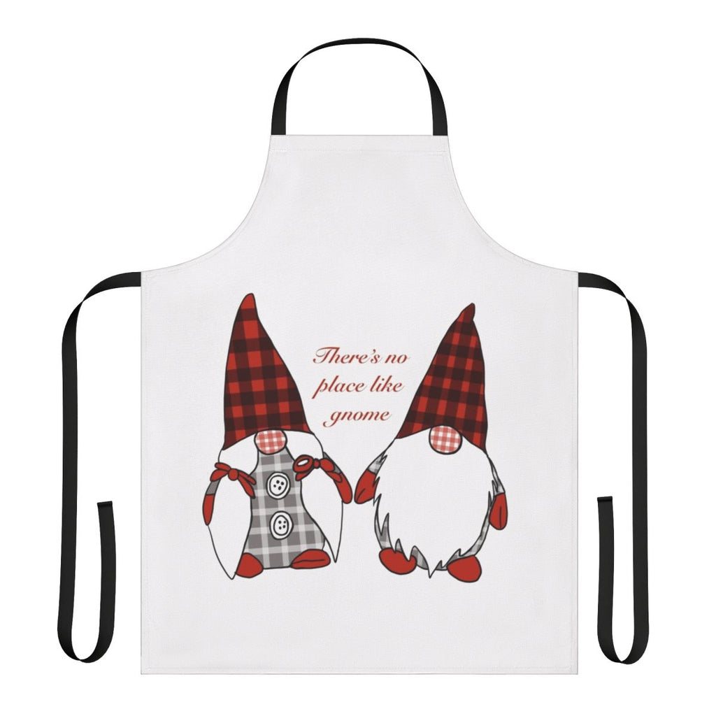 Whimsical gnome-themed apron in red, green, and white colors