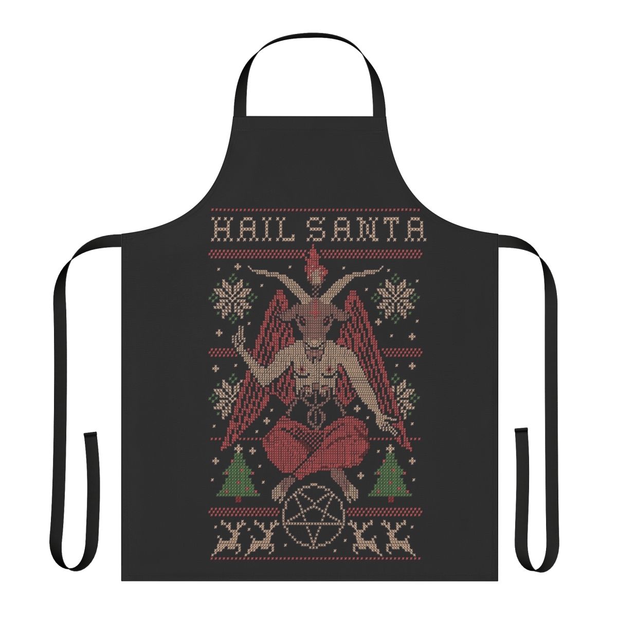 Hail Santa - A festive handmade apron featuring a pixel art design of Santa Claus in a holiday setting