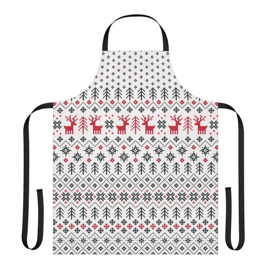 Festive holiday sweater pattern printed apron with geometric and retro design