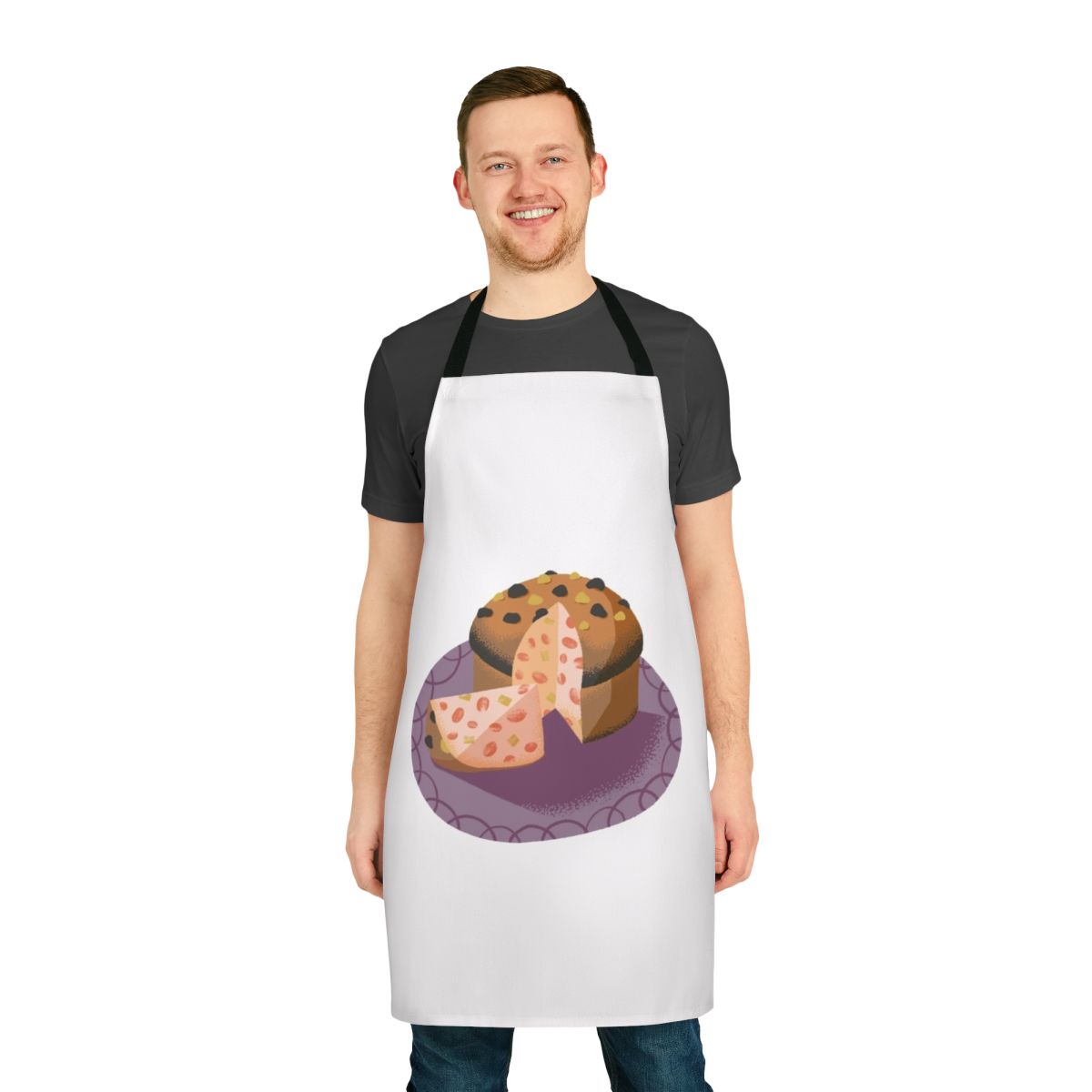 Festive Italian-inspired baking apron with panettone design