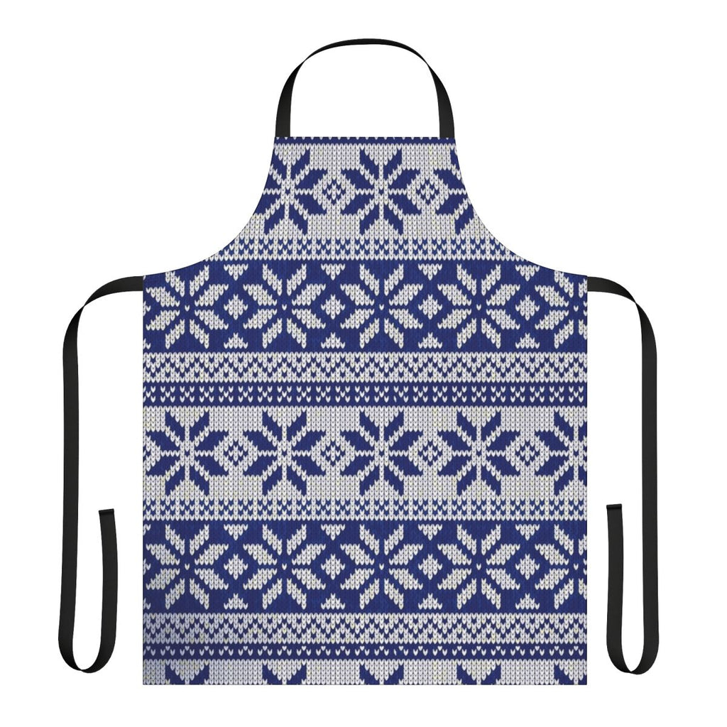 A cozy, knit Christmas apron featuring a festive sweater pattern design.