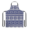 A cozy, knit Christmas apron featuring a festive sweater pattern design.