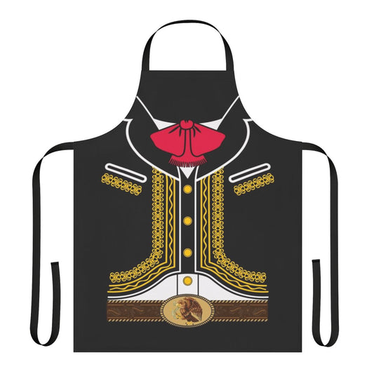 Mariachi-inspired costume apron with sombrero, churros, and other Mexican elements