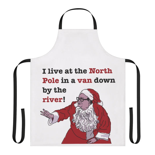 Matt Foley inspired Christmas apron featuring a comedic Van Down by the River design