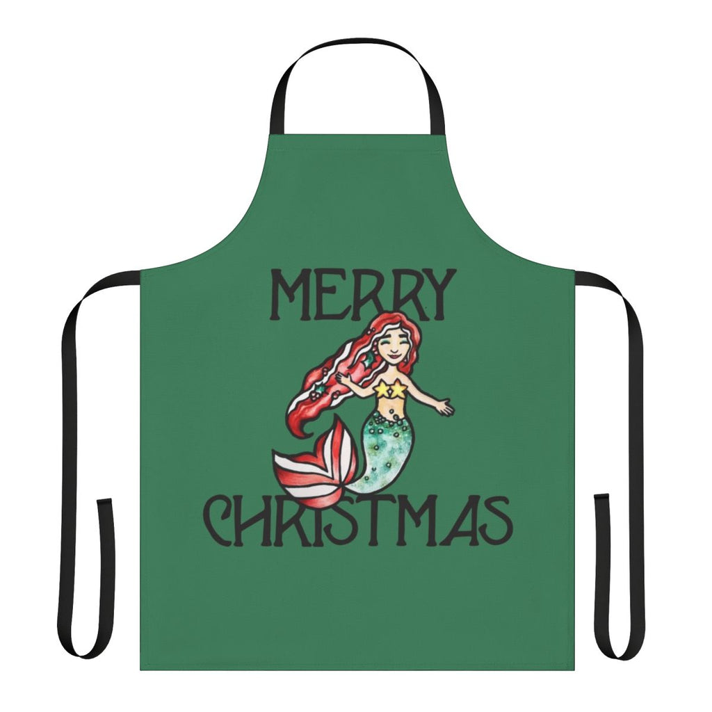 A cheerful mermaid-themed apron with a "Merry Christmas" design, perfect for holiday cooking and baking.