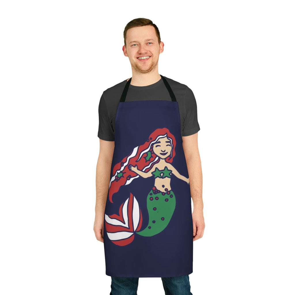 A colorful and whimsical mermaid-themed apron perfect for the Christmas season