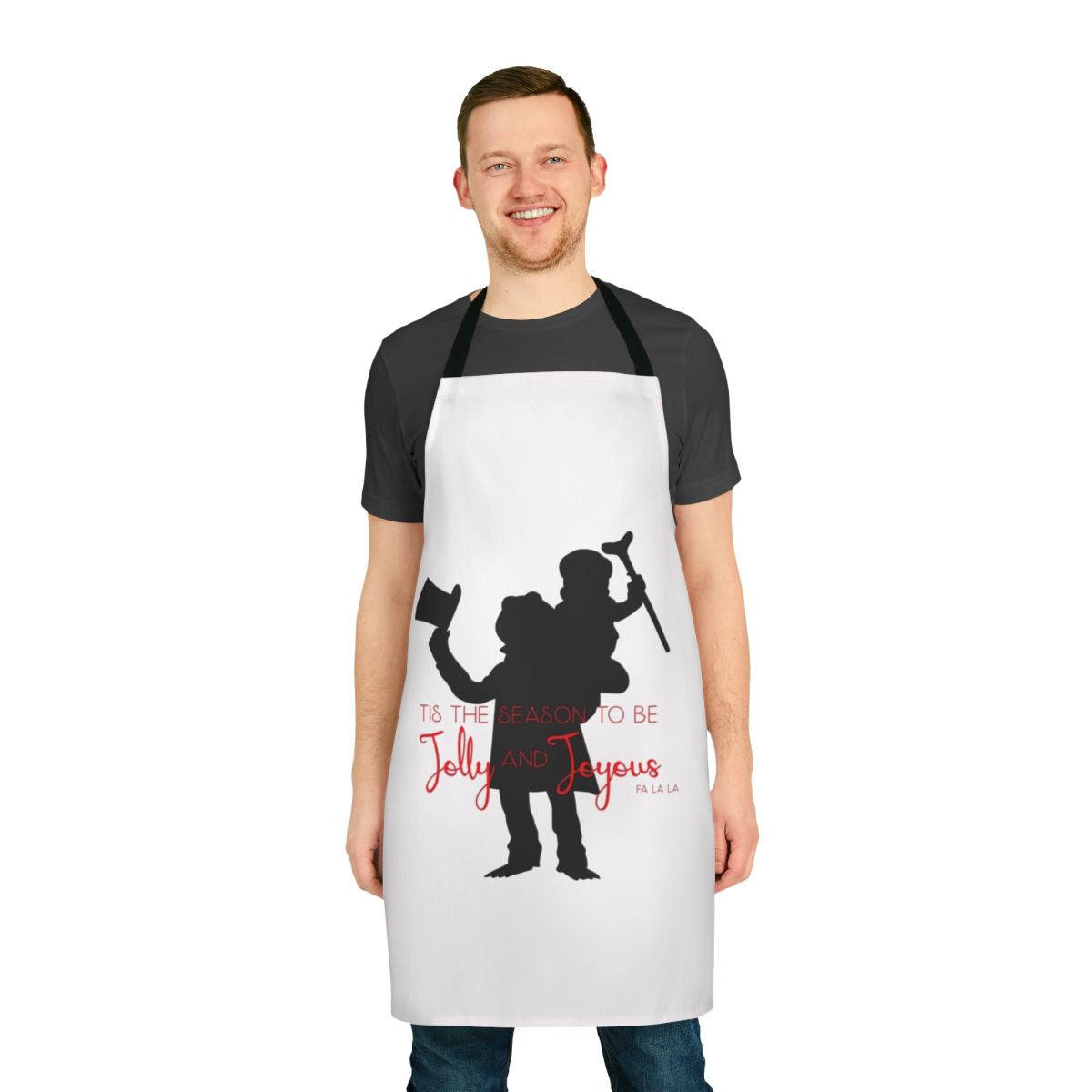 Muppets-themed holiday apron featuring Kermit the Frog, Tiny Tim, and Christmas motifs