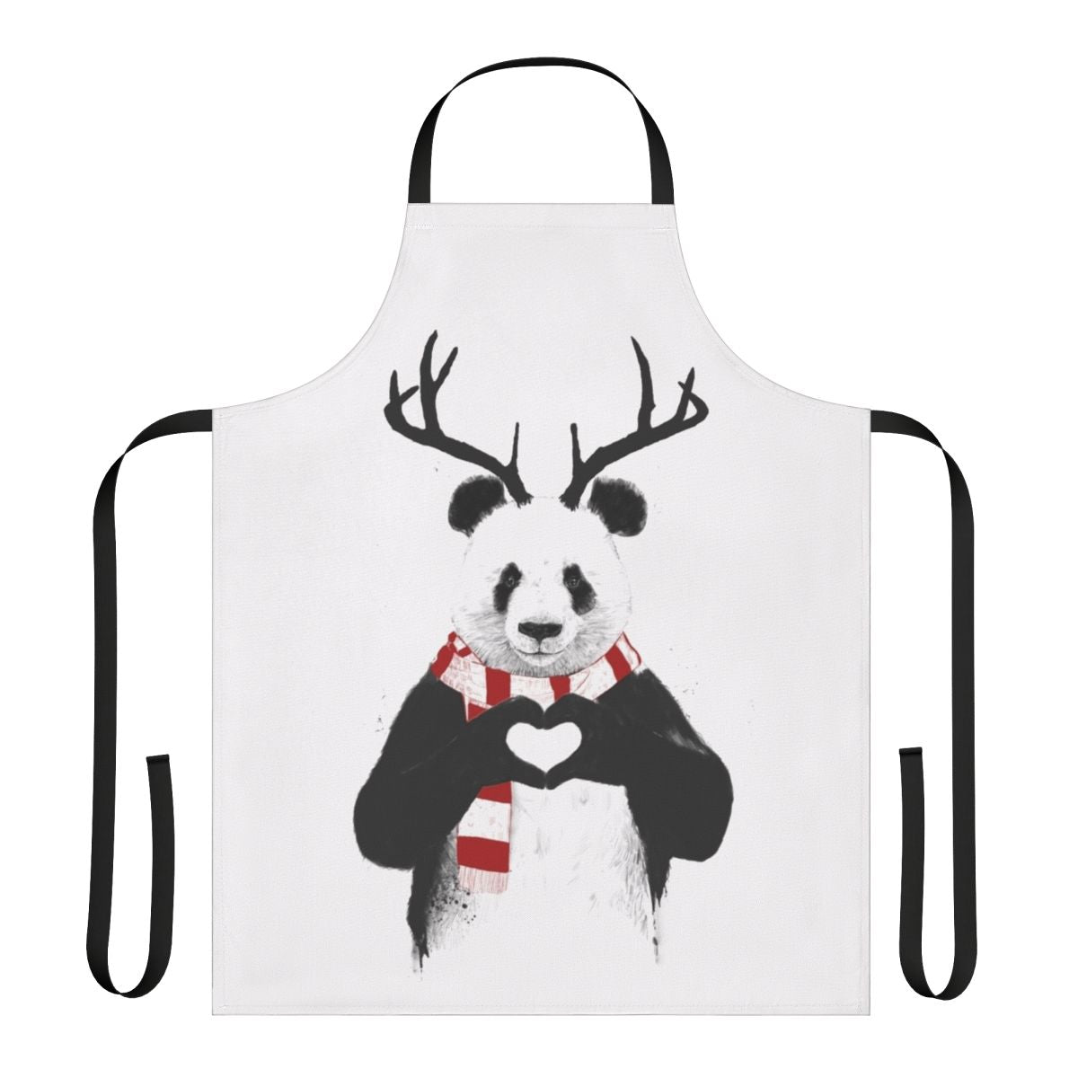Festive panda apron with antlers and winter illustration