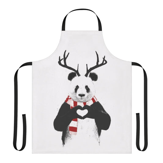 Festive panda apron with antlers and winter illustration