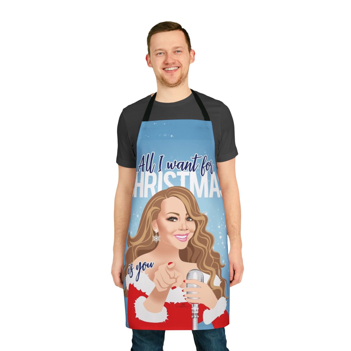 Colorful pop art style Christmas apron with musical notes and lyrics