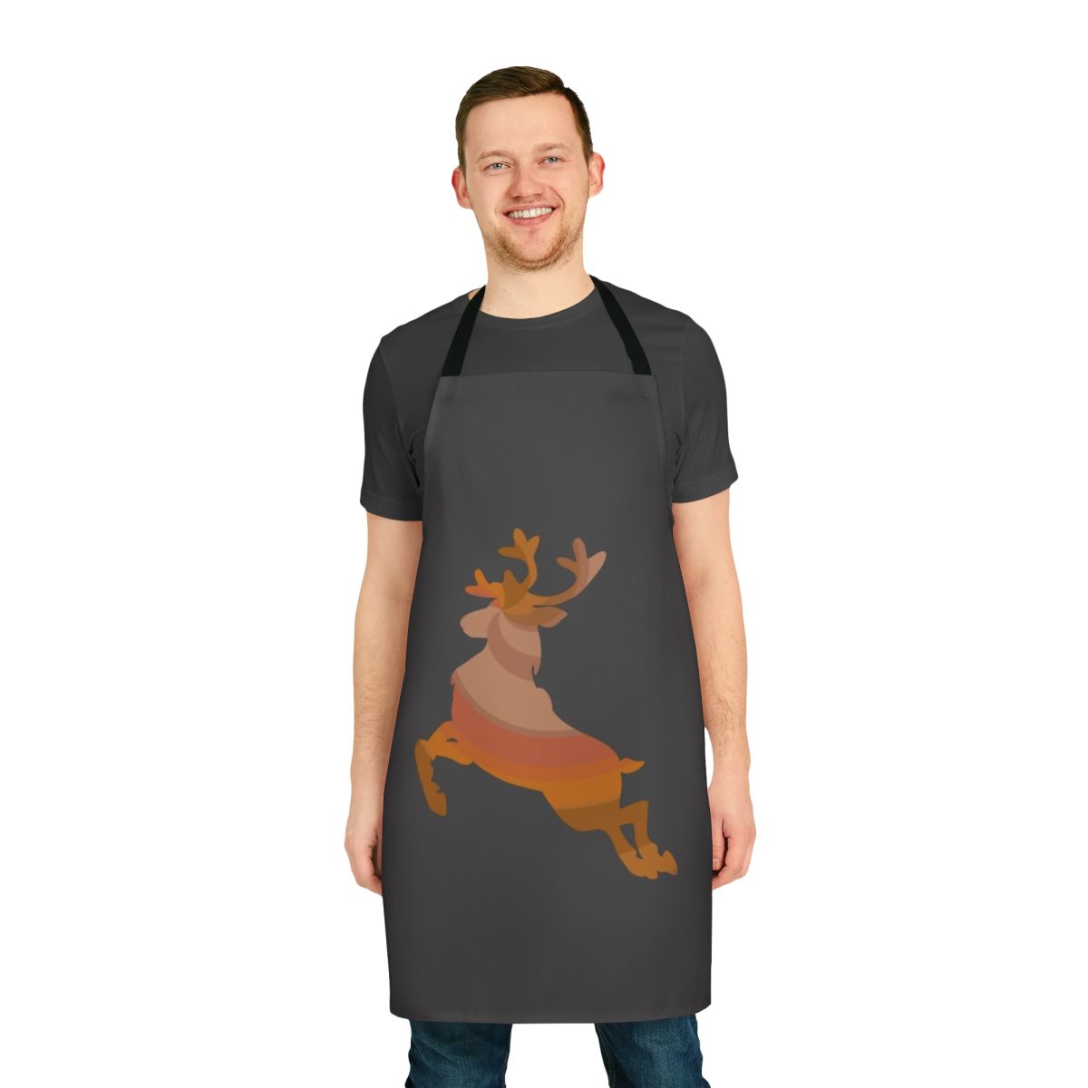 Reindeer-themed apron with colorful, abstract, and beautiful legendary animal artwork