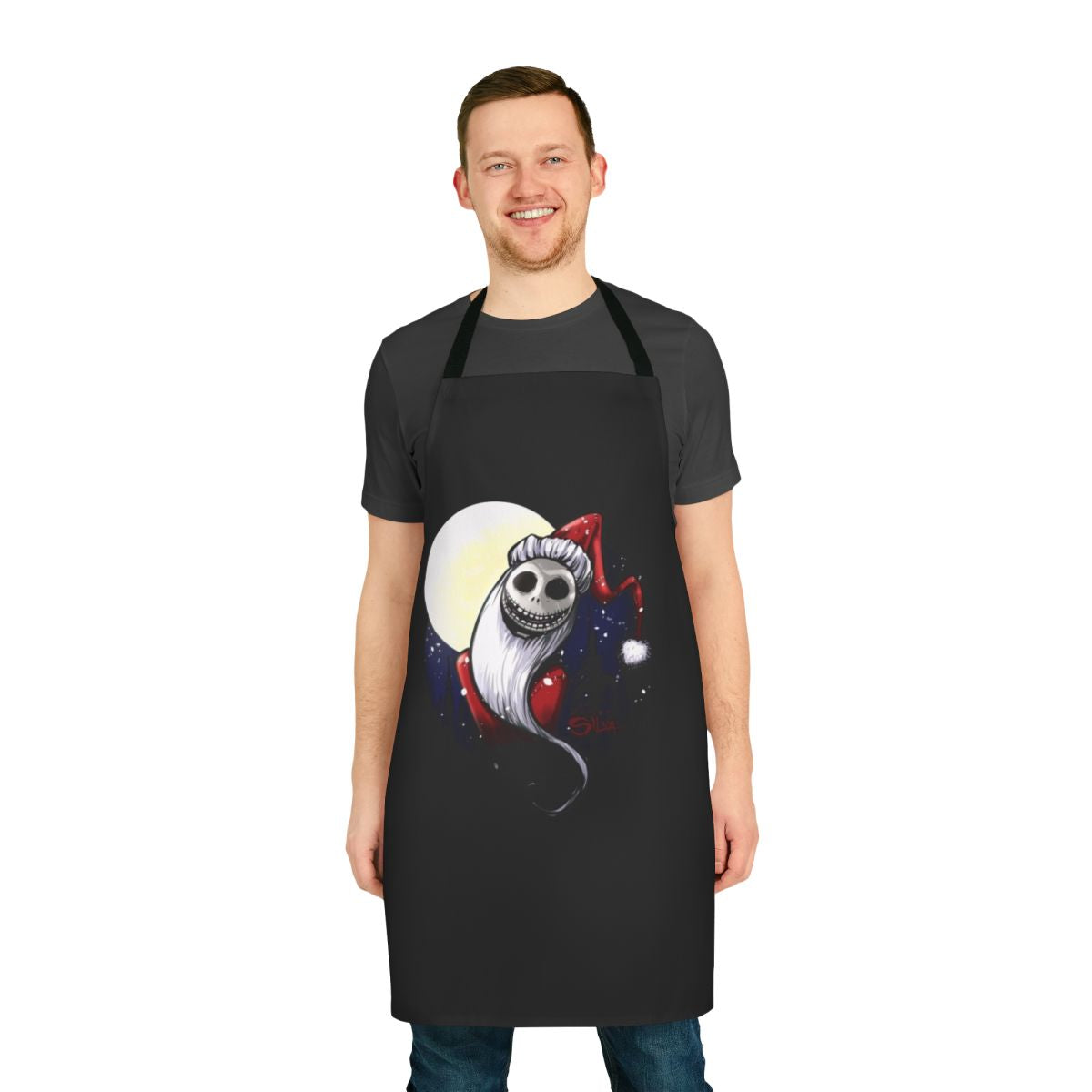 Festive Santa Jack Skellington apron with pumpkin king design
